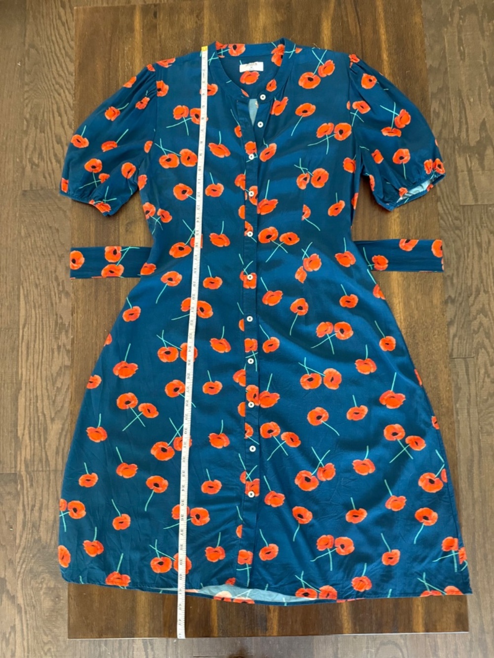 UNTUCKit Navy Blue Midi Dress with Red Floral Poppy Print - Picture 11 of 16